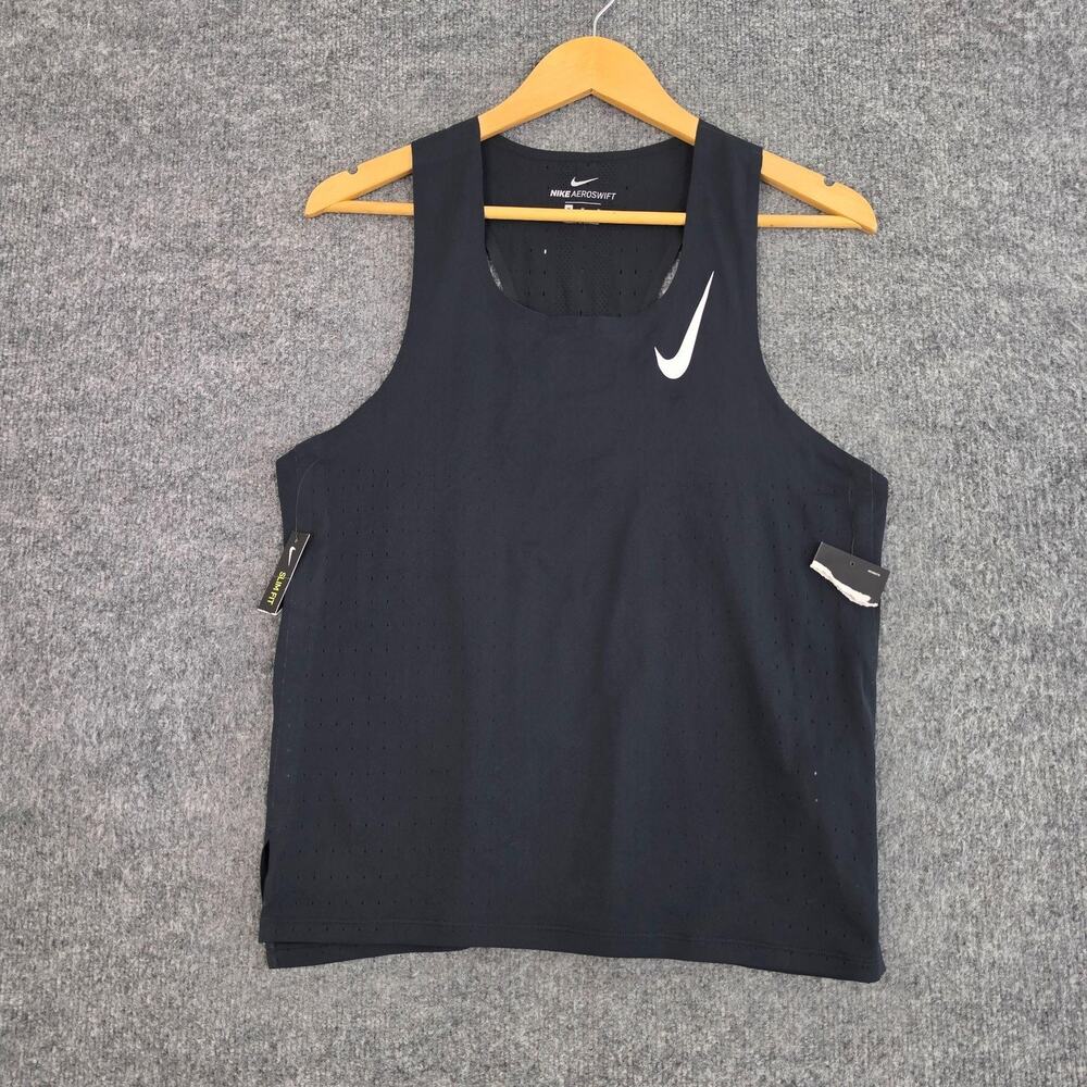 Nike Tank Top Men Medium Aeroswift Black Slim Fit Running Singlet Track Jersey
